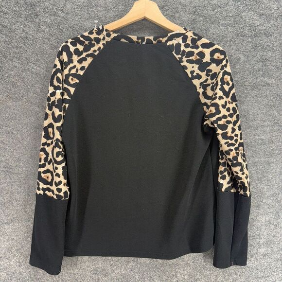 SheIn Blouse Women 8/10 Black Animal Print Long Sleeve Crew Neck Pullover Casual - Picture 2 of 7